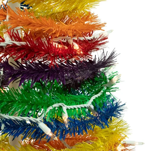 Hot 6' Pre-Lit Rainbow Tinsel Pop-Up Artificial Christmas Tree, Clear Lights Pop Up