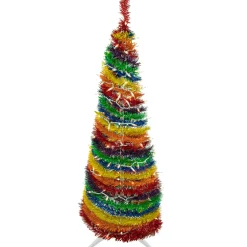 Hot 4' Pre-Lit Rainbow Tinsel Pop-Up Artificial Christmas Tree, Clear Lights Pop Up