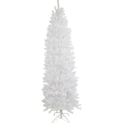 Online 7.5' Pre-Lit Rapids White Pine Pencil Artificial Christmas Tree, Clear Lights Colorful