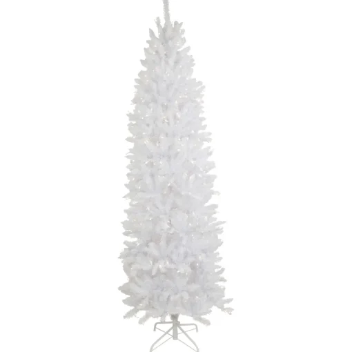 Online 7.5' Pre-Lit Rapids White Pine Pencil Artificial Christmas Tree, Clear Lights Colorful