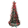 Clearance 6' Pre-Lit Red Plaid Pre-Decorated Pop-Up Artificial Christmas Tree, Multicolor Lights Pop Up
