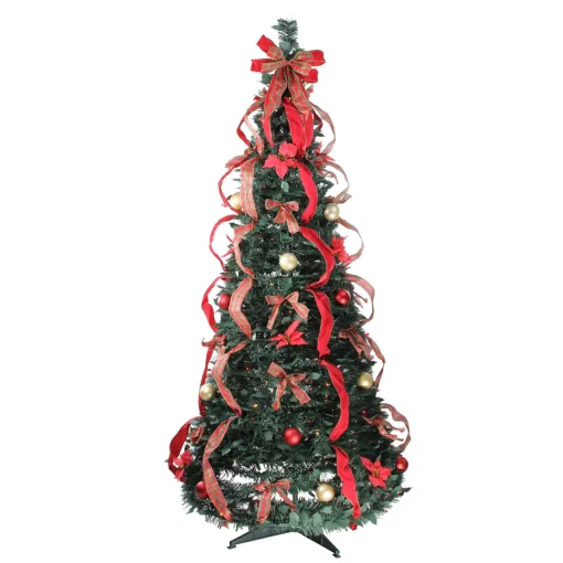 Clearance 6' Pre-Lit Red Plaid Pre-Decorated Pop-Up Artificial Christmas Tree, Multicolor Lights Pop Up