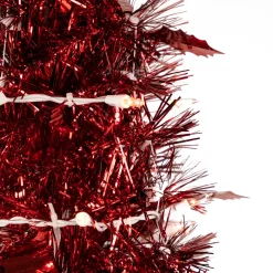 Sale 4' Pre-Lit Red Pop-Up Tinsel Christmas Tree, Clear Lights Pop Up