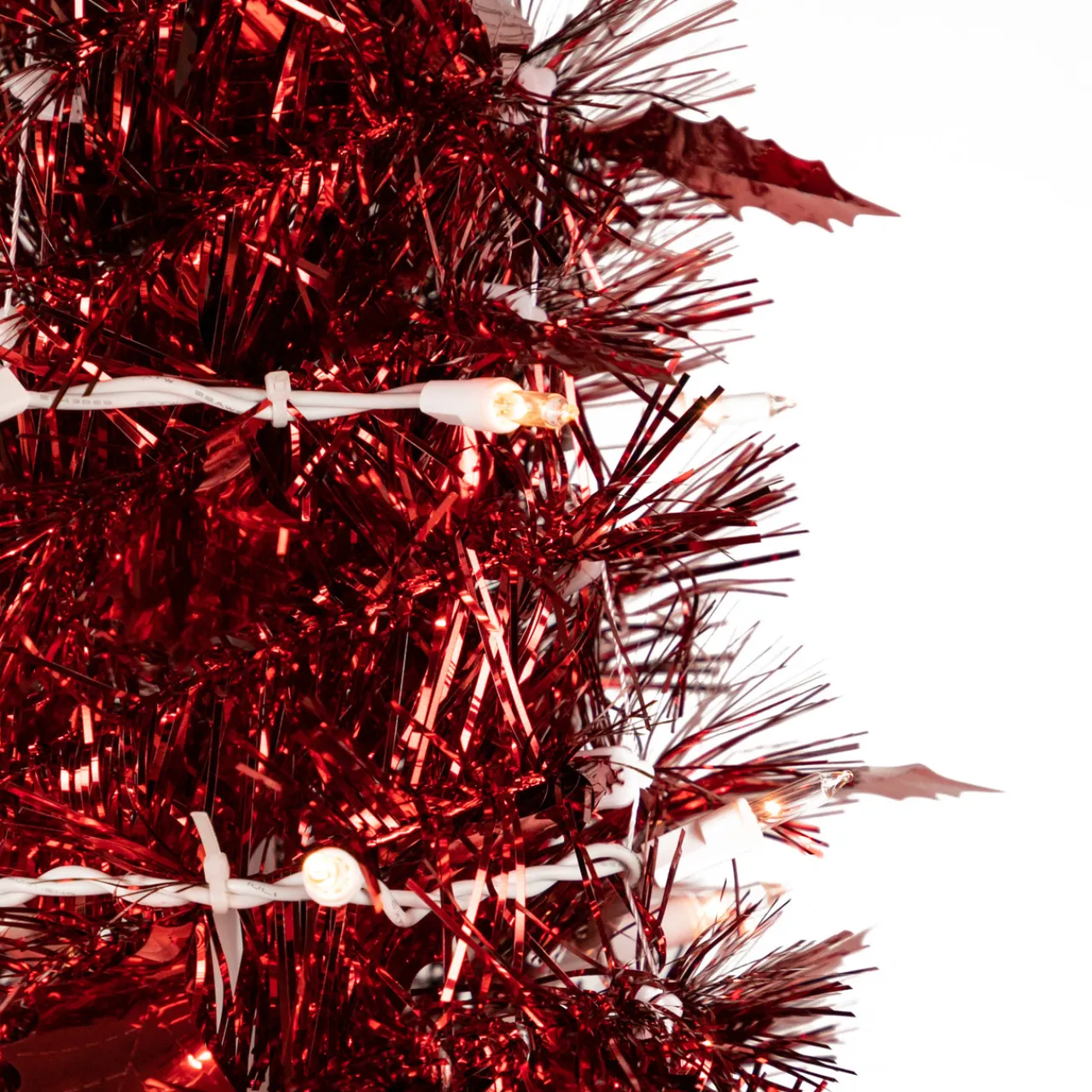 Sale 4' Pre-Lit Red Pop-Up Tinsel Christmas Tree, Clear Lights Pop Up