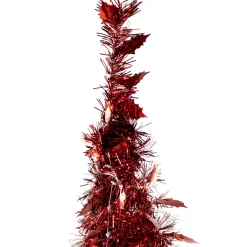 Sale 4' Pre-Lit Red Pop-Up Tinsel Christmas Tree, Clear Lights Pop Up