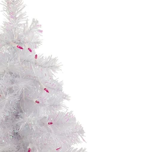 Clearance 2' Pre-lit Rockport White Pine Artificial Christmas Tree, Pink Lights Colorful