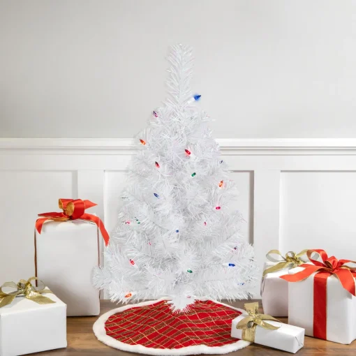 Best 2' Pre-lit Rockport White Pine Artificial Christmas Tree, Multi Lights Colorful
