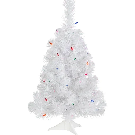 Best 2' Pre-lit Rockport White Pine Artificial Christmas Tree, Multi Lights Colorful