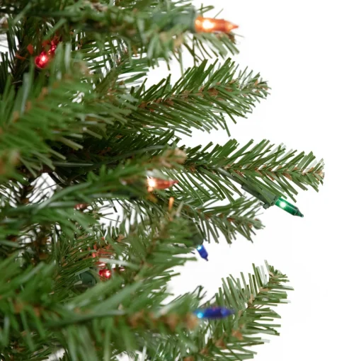 Best 6.5' Pre-Lit Silver Lake Fir Pencil Artificial Christmas Tree, Multi Lights Pre-Lit