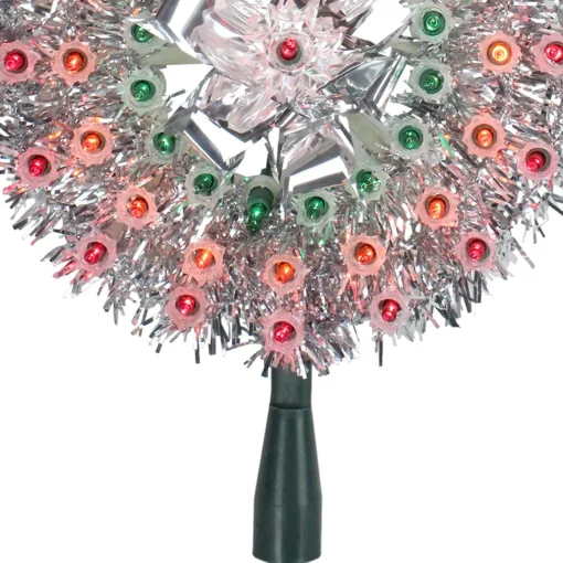 Hot 8" Pre-Lit Silver Starburst Christmas Tree Topper - Multicolor Lights Stars
