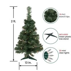 New 2' Pre-Lit Slim Blackwater Fir Artificial Christmas Tree - Clear Lights Pre-Lit
