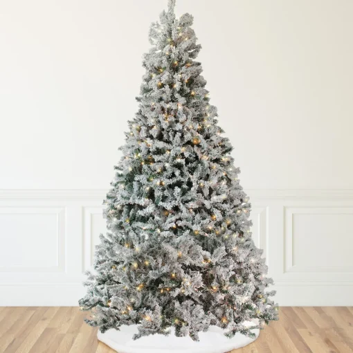 Outlet 12' Pre-Lit Slim Pine Heavily Flocked Artificial Christmas Tree, Clear Lights Pre-Lit