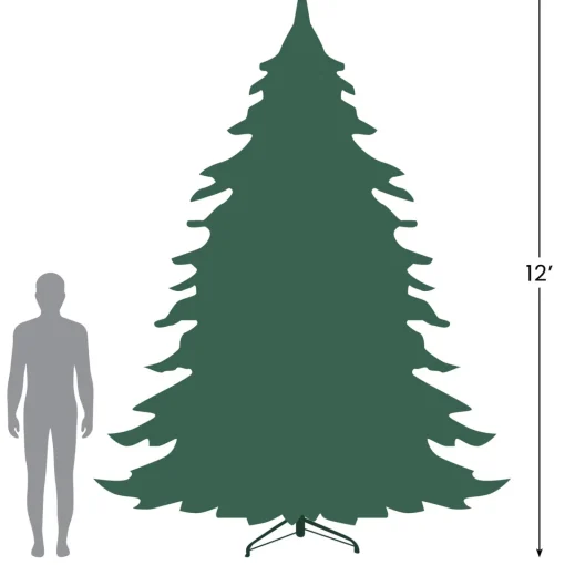Outlet 12' Pre-Lit Slim Pine Heavily Flocked Artificial Christmas Tree, Clear Lights Pre-Lit
