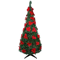 Hot 6' Pre-Lit Slim Pre-Decorated Poinsettia Pop-Up Artificial Christmas Tree Pop Up