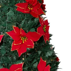 Hot 6' Pre-Lit Slim Pre-Decorated Poinsettia Pop-Up Artificial Christmas Tree Pop Up
