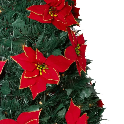Hot 6' Pre-Lit Slim Pre-Decorated Poinsettia Pop-Up Artificial Christmas Tree Pop Up