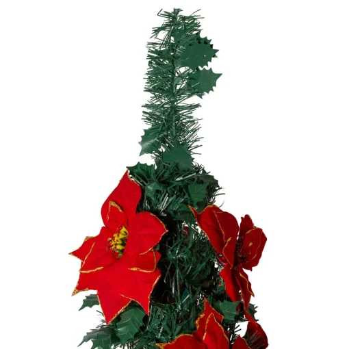 Hot 6' Pre-Lit Slim Pre-Decorated Poinsettia Pop-Up Artificial Christmas Tree Pop Up