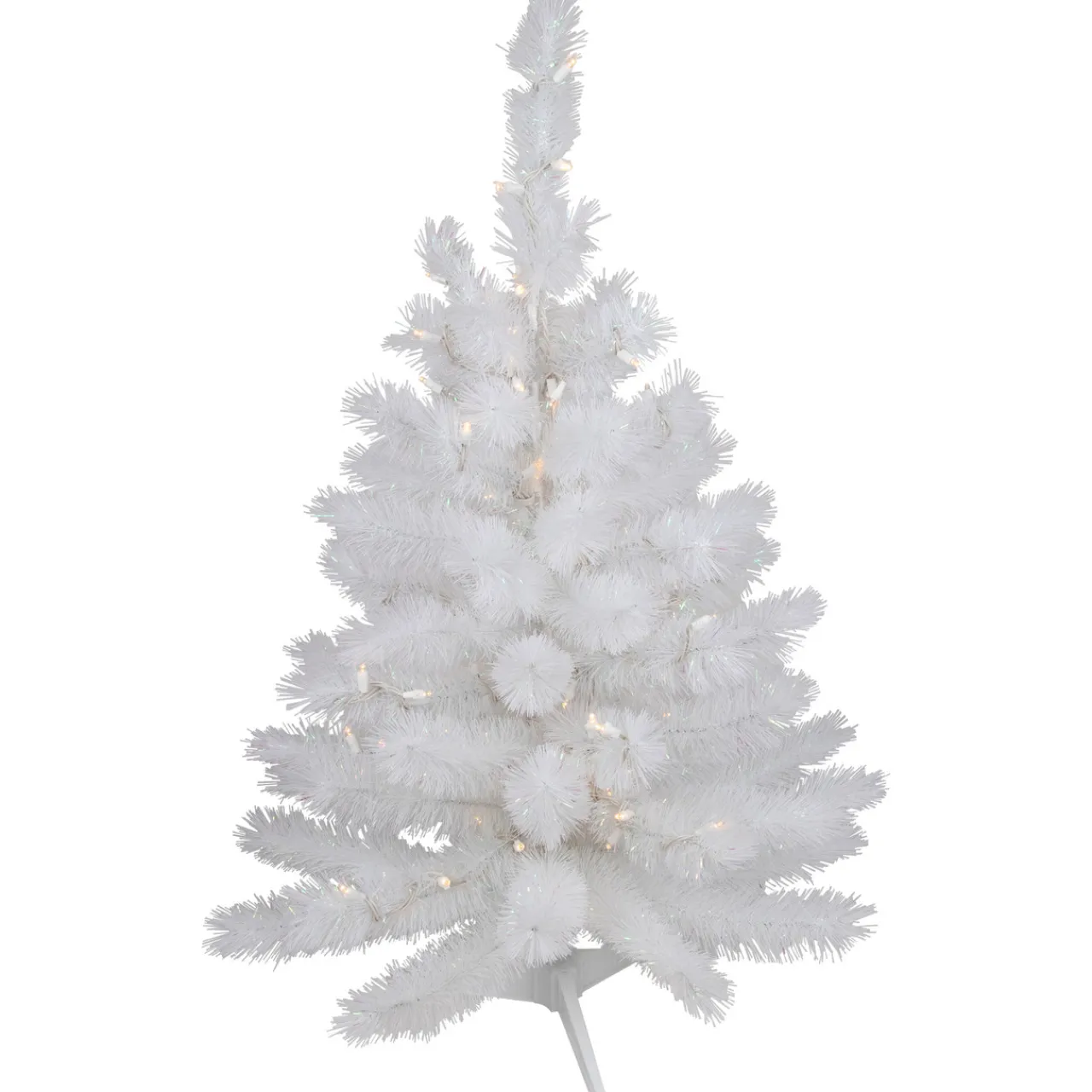 Sale 3' Pre-Lit White Alaskan Pine Artificial Christmas Tree, Warm White LED Lights Colorful