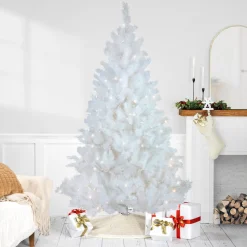 New 7.5' Pre-Lit White Alaskan Pine Artificial Christmas Tree, Warm White LED Lights Colorful