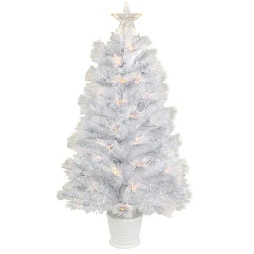 Best 3' Pre-Lit White Fiber Optic Artificial Christmas Tree, Warm White Lights Fiber Optic