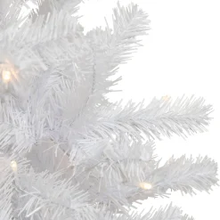 Discount 7.5' Pre-Lit White Georgian Pine Pencil Artificial Christmas Tree, Warm White LED Lights Colorful