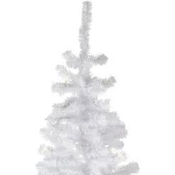 Discount 7.5' Pre-Lit White Georgian Pine Pencil Artificial Christmas Tree, Warm White LED Lights Colorful