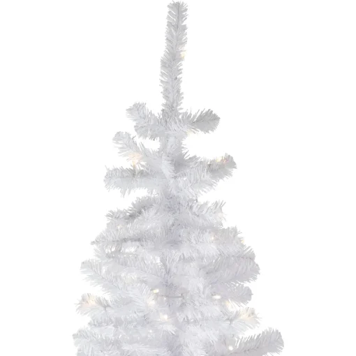 Discount 7.5' Pre-Lit White Georgian Pine Pencil Artificial Christmas Tree, Warm White LED Lights Colorful