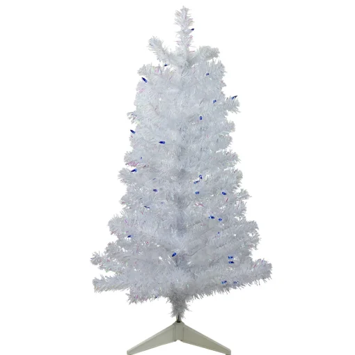3' Pre-Lit White Medium Pine Artificial Christmas Tree - Blue Lights Colorful