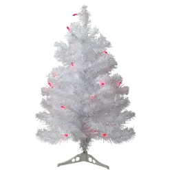 Hot 2' Pre-Lit White Pine Slim Artificial Christmas Tree - Pink Lights Colorful
