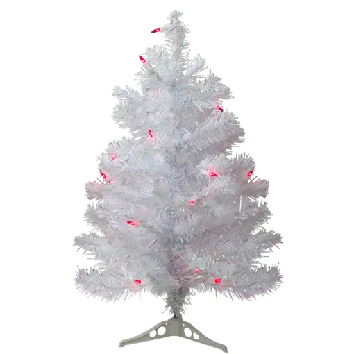 Hot 2' Pre-Lit White Pine Slim Artificial Christmas Tree - Pink Lights Colorful