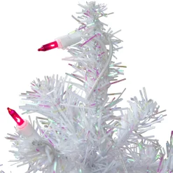Hot 2' Pre-Lit White Pine Slim Artificial Christmas Tree - Pink Lights Colorful