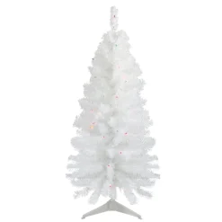 Hot 4' Pre-Lit White Pine Slim Artificial Christmas Tree - Multi Lights Pre-Lit
