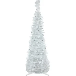 New 4' Pre-Lit White Tinsel Pop-Up Artificial Christmas Tree, Blue Lights Pop Up