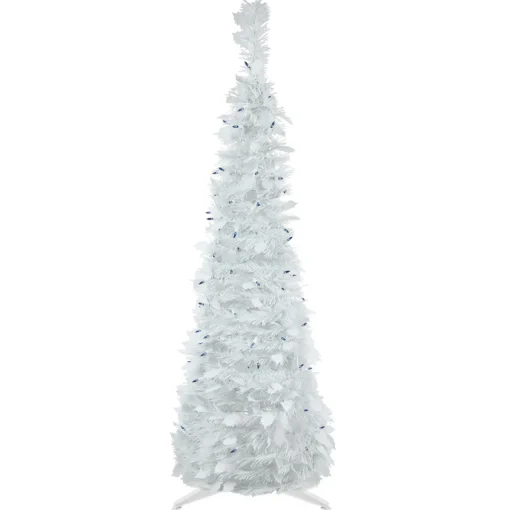 New 4' Pre-Lit White Tinsel Pop-Up Artificial Christmas Tree, Blue Lights Pop Up