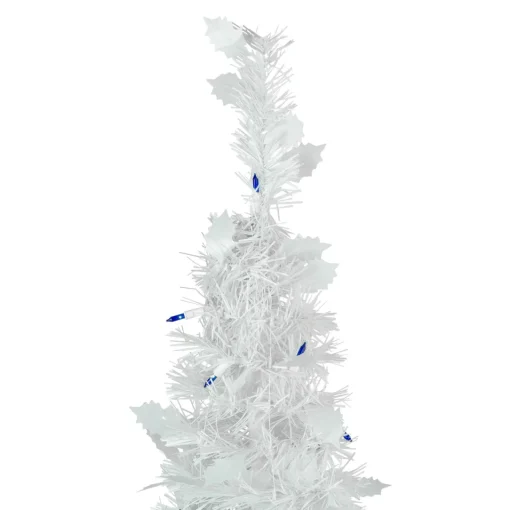 New 4' Pre-Lit White Tinsel Pop-Up Artificial Christmas Tree, Blue Lights Pop Up