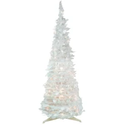 Outlet 4' Pre-Lit White Tinsel Pop-Up Artificial Christmas Tree, Clear Lights Pop Up