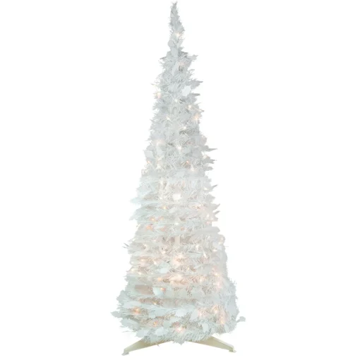Outlet 4' Pre-Lit White Tinsel Pop-Up Artificial Christmas Tree, Clear Lights Pop Up