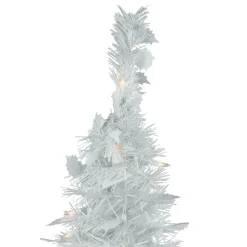 Outlet 4' Pre-Lit White Tinsel Pop-Up Artificial Christmas Tree, Clear Lights Pop Up