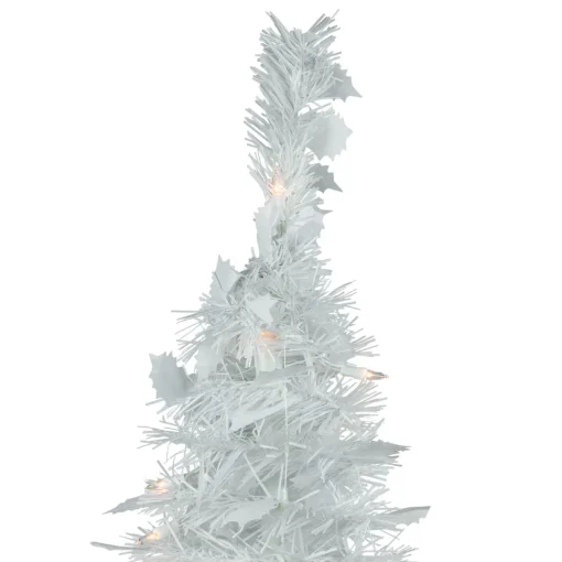 Outlet 4' Pre-Lit White Tinsel Pop-Up Artificial Christmas Tree, Clear Lights Pop Up