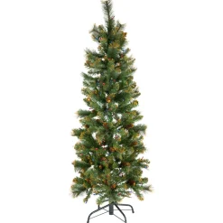Sale 4.5' Pre-Lit Yorkville Pine Pencil Artificial Christmas Tree - Multicolored Lights Flocked