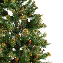 Sale 4.5' Pre-Lit Yorkville Pine Pencil Artificial Christmas Tree - Multicolored Lights Flocked