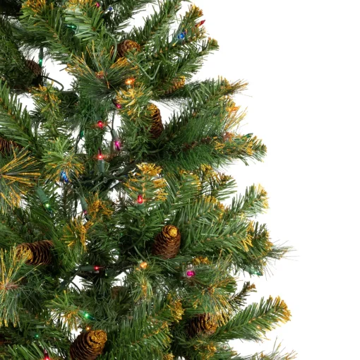 Sale 4.5' Pre-Lit Yorkville Pine Pencil Artificial Christmas Tree - Multicolored Lights Flocked