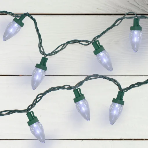 Best 50 Pure White LED C7 Mini Christmas Lights, 20.25 ft Green Wire C7 & C9 Lights