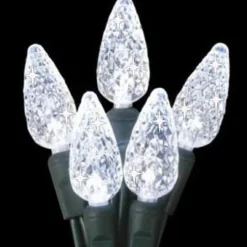 Clearance 70 Pure White LED Faceted C6 Twinkling Christmas Lights - 23.5 ft Green Wire C5 & C6 Lights