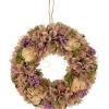 Clearance 12" Purple and Beige Wooden Floral Spring Wreath with Preserved Artichoke Pre Decorated