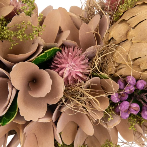 Clearance 12" Purple and Beige Wooden Floral Spring Wreath with Preserved Artichoke Pre Decorated