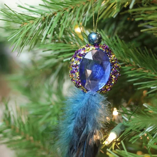 Sale 10" Purple and Gold Regal Peacock with Jewel Hanging Tassel Christmas Ornament Novelty