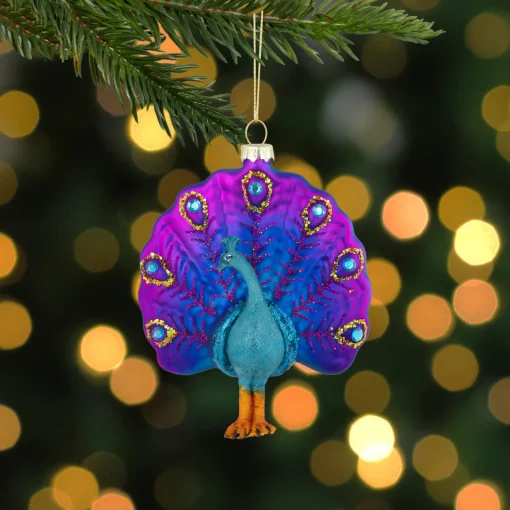 Online 4.75" Purple and Pink Peacock Glass Christmas Ornament Animals