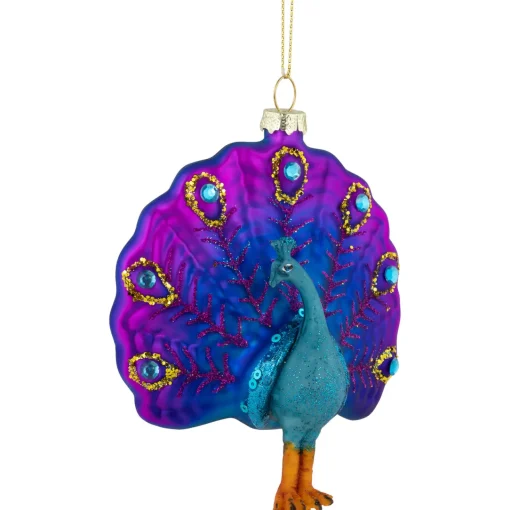 Online 4.75" Purple and Pink Peacock Glass Christmas Ornament Animals