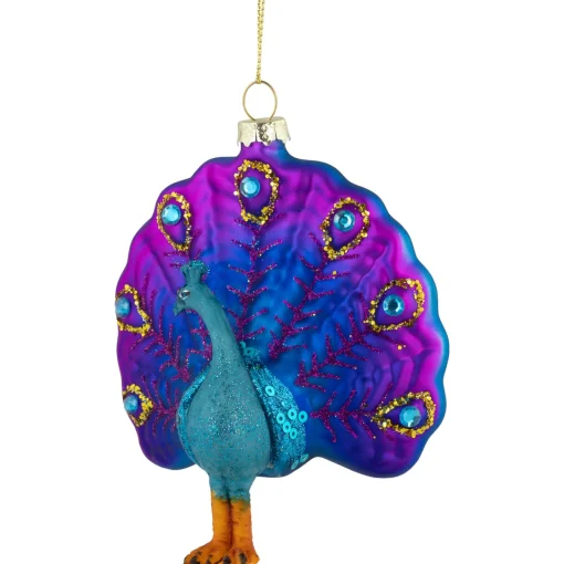 Online 4.75" Purple and Pink Peacock Glass Christmas Ornament Animals